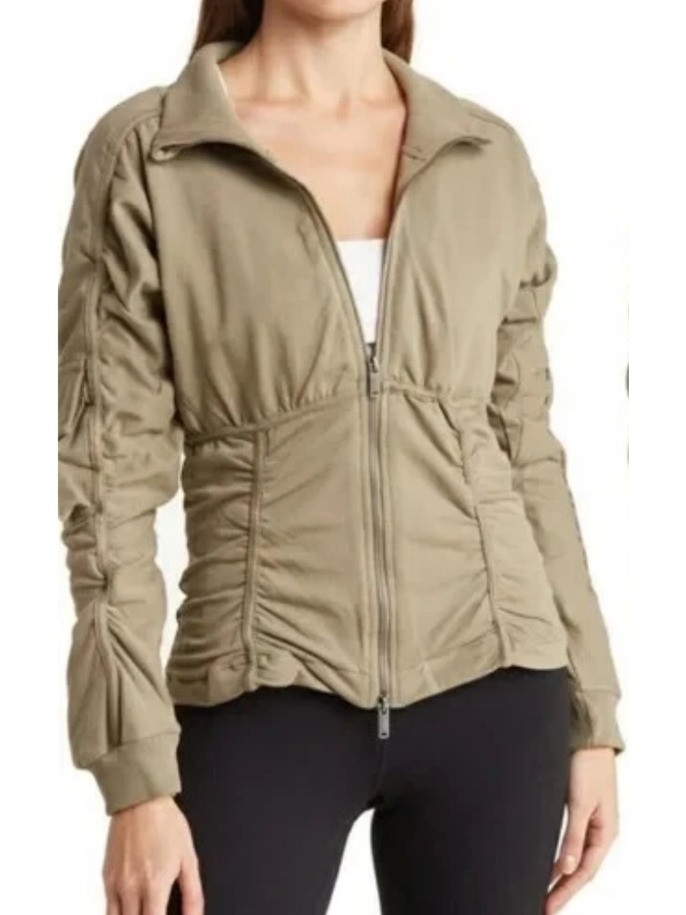 NWT Free People Movement Foundation Ruched Seam Jacket in Desert Taupe XS